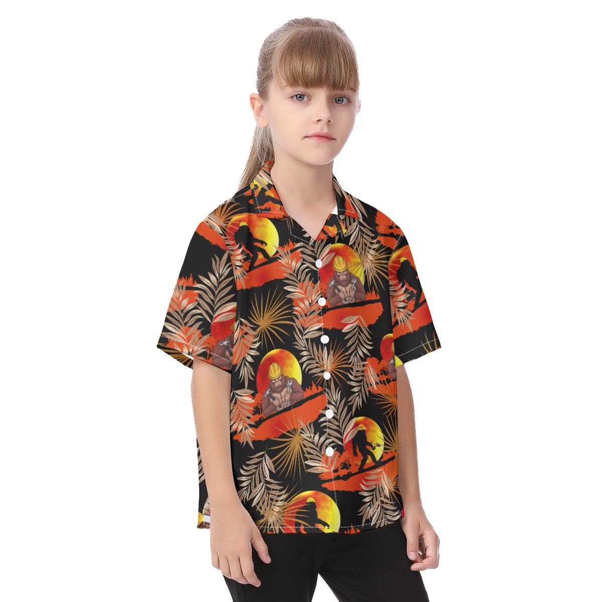 Cute Iron Worker Bigfoot Tropical Aloha Shirt For Kids