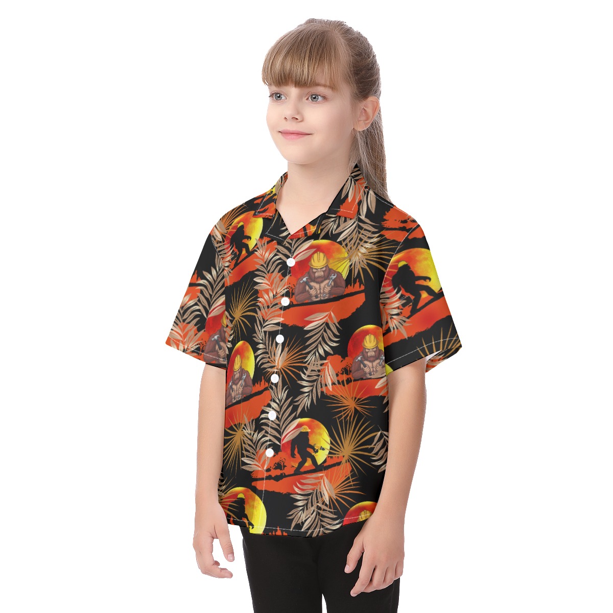 Cute Iron Worker Bigfoot Tropical Aloha Shirt For Kids