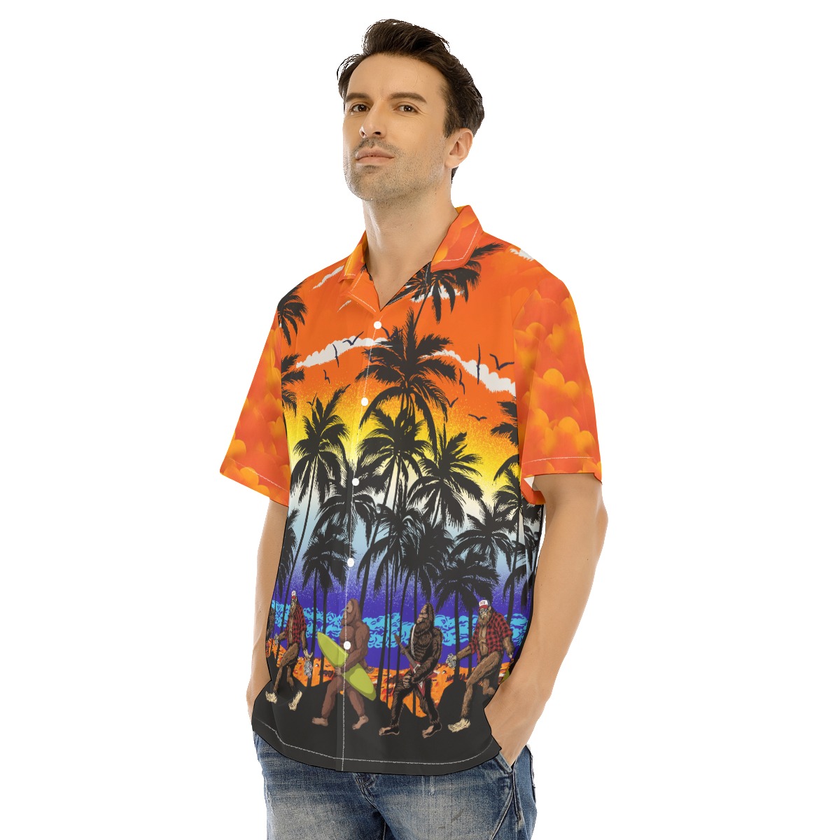 Funny Bigfoot Hawaiian Beach Shirt For Men
