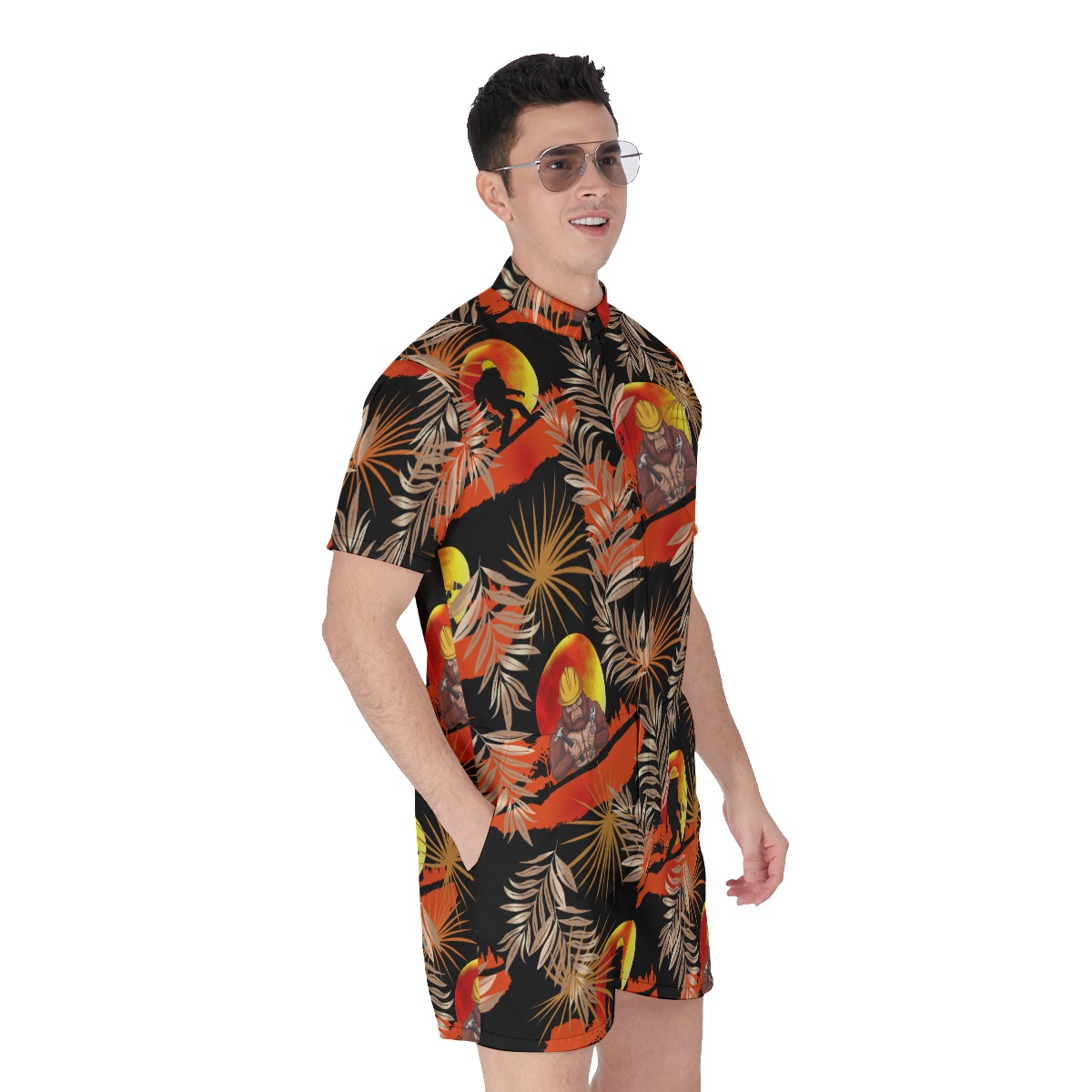 Iron Worker Bigfoot Tropical Hawaiian Romper For Men