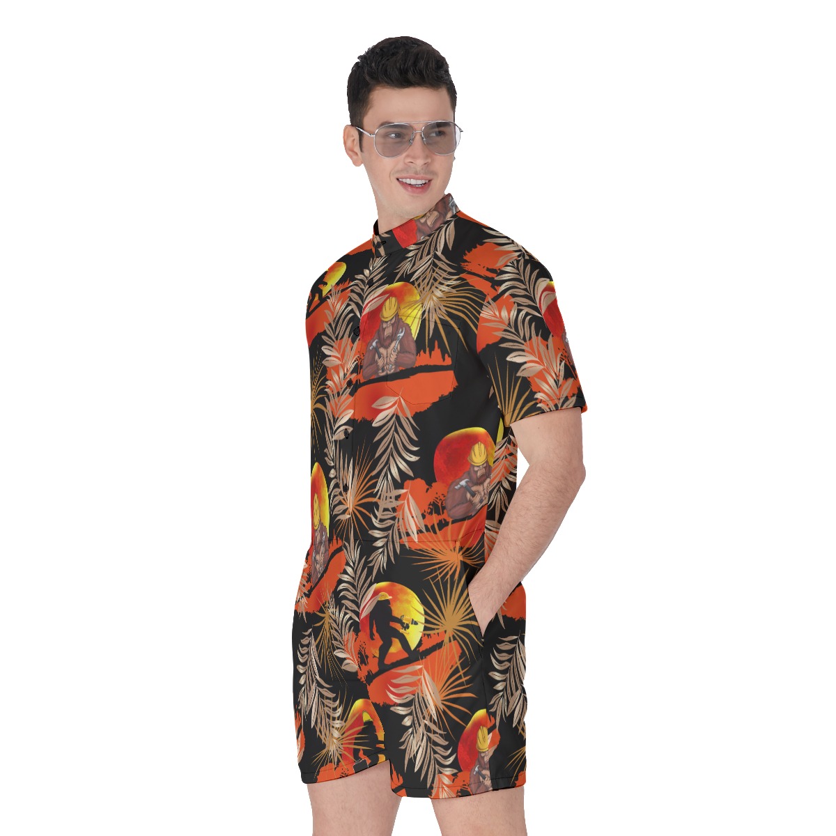 Iron Worker Bigfoot Tropical Hawaiian Romper For Men