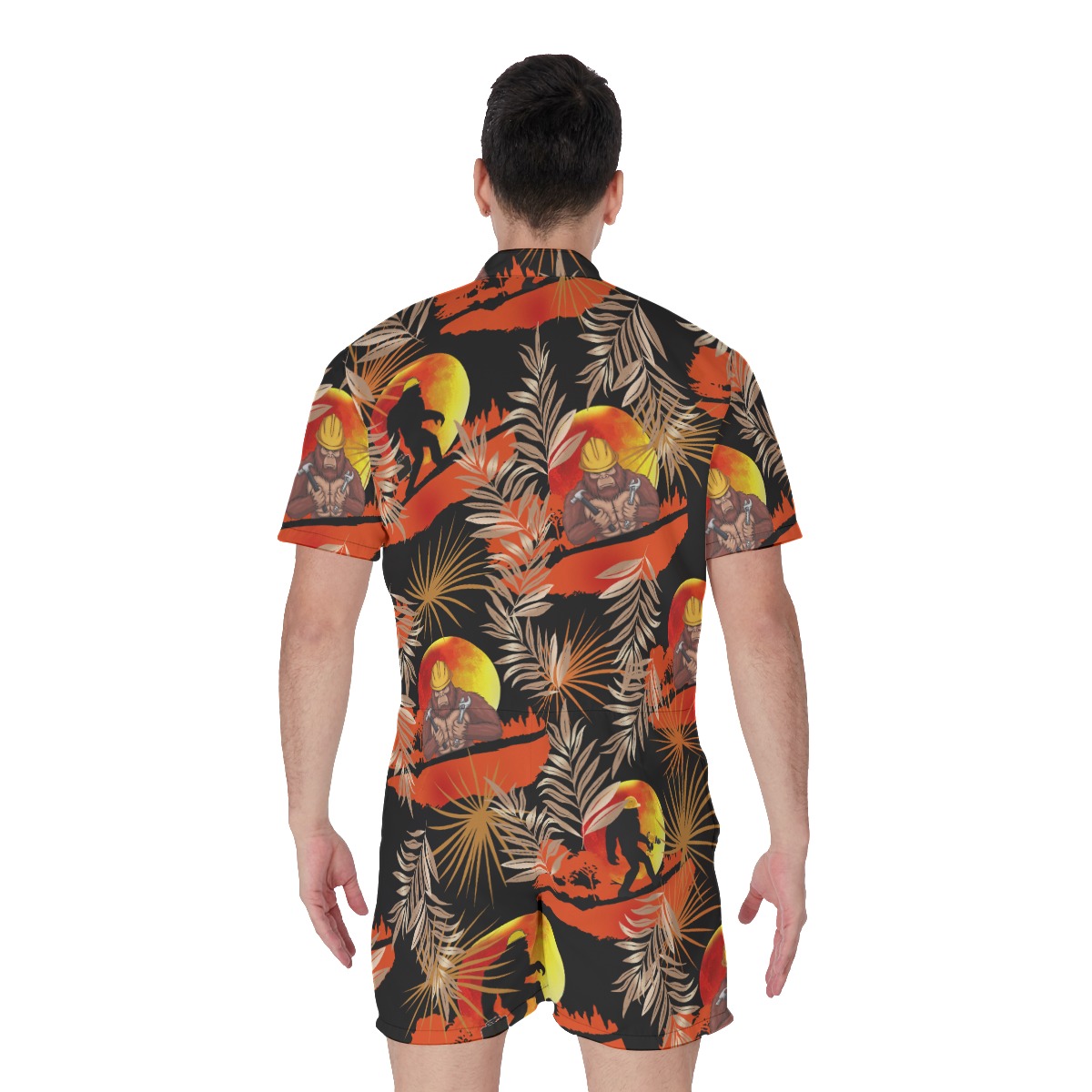 Iron Worker Bigfoot Tropical Hawaiian Romper For Men