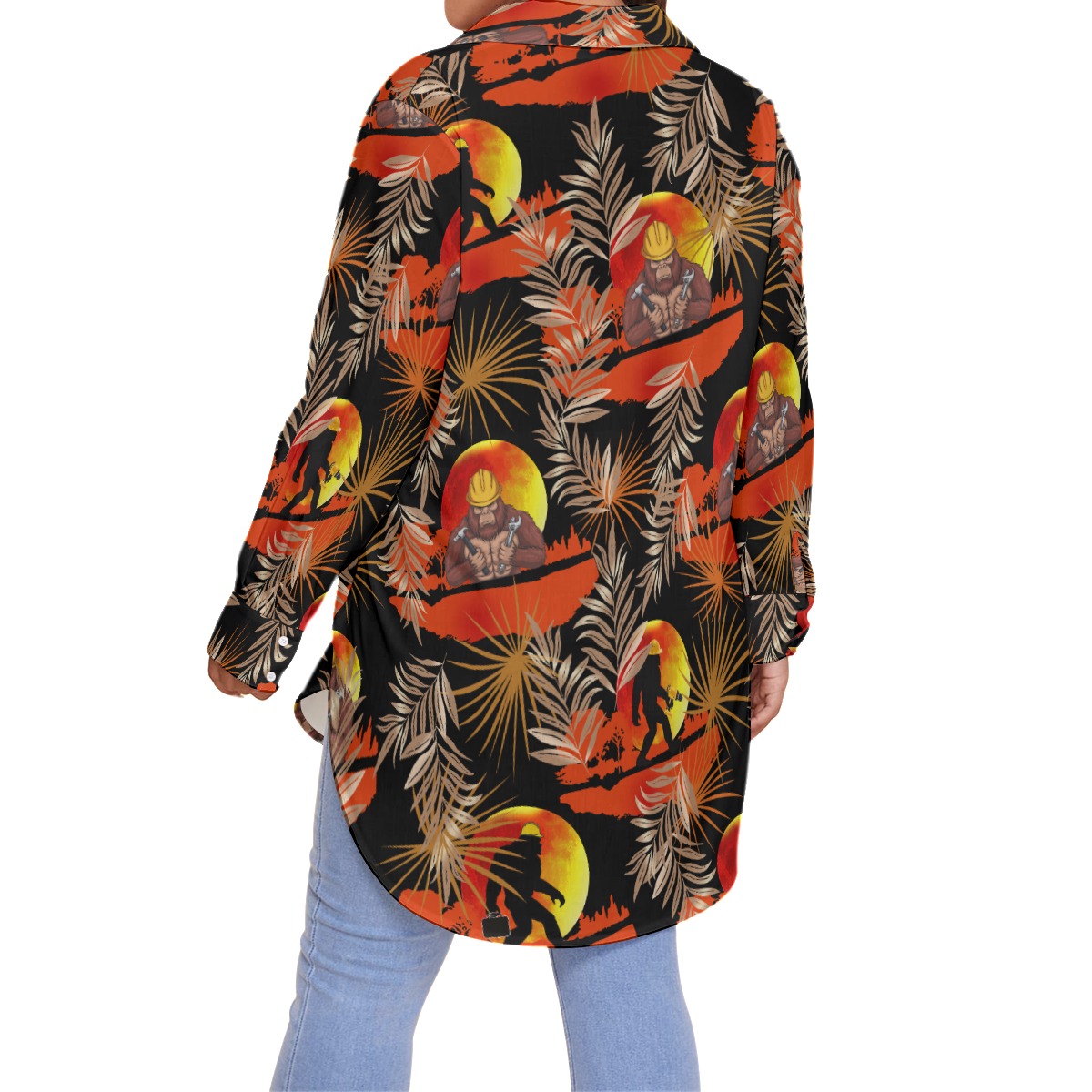 Funny Bigfoot Worker Tropical Hawaiian Plus Size Shirt For Women