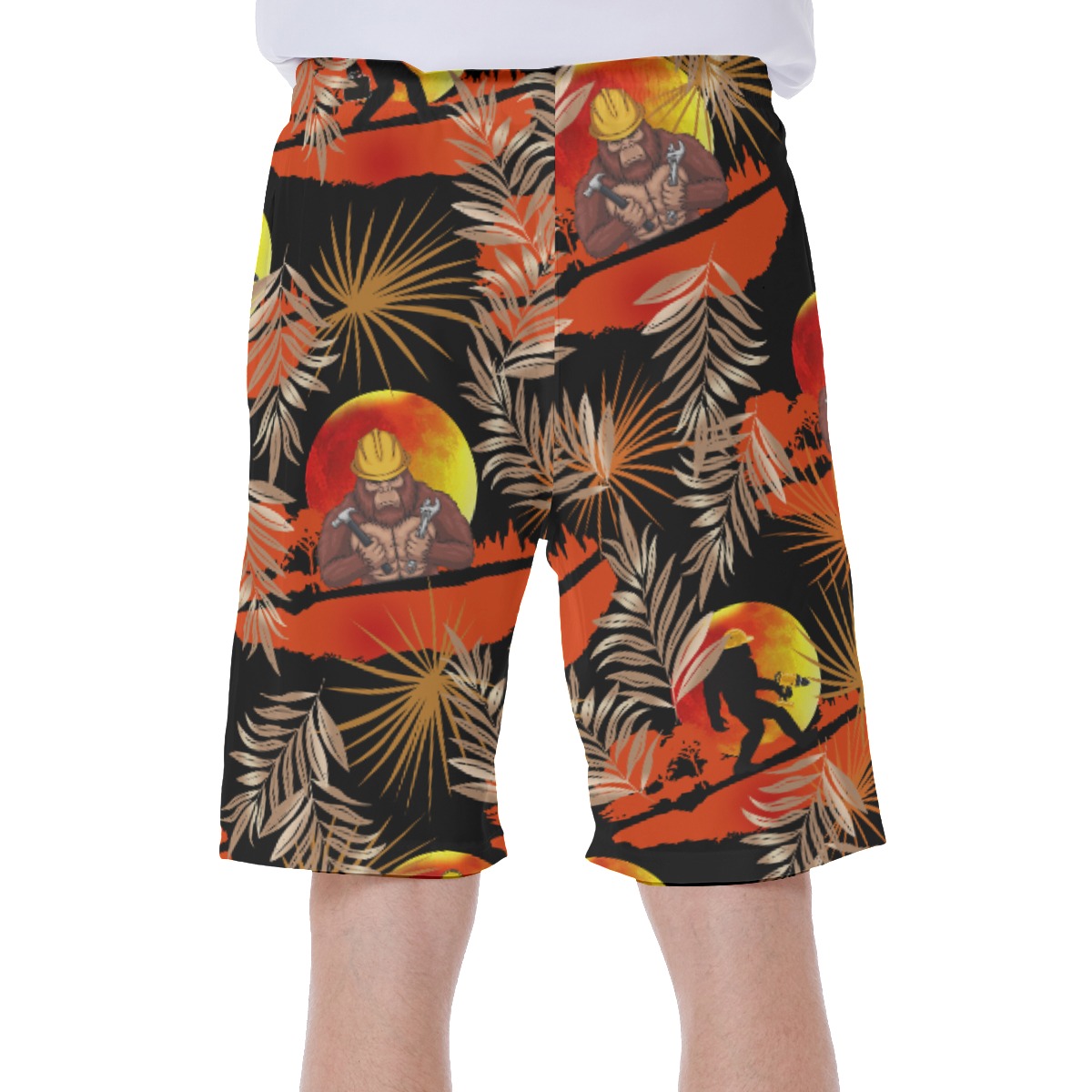 Funny Bigfoot Worker Tropical Hawaiian Swim Trunks For Men