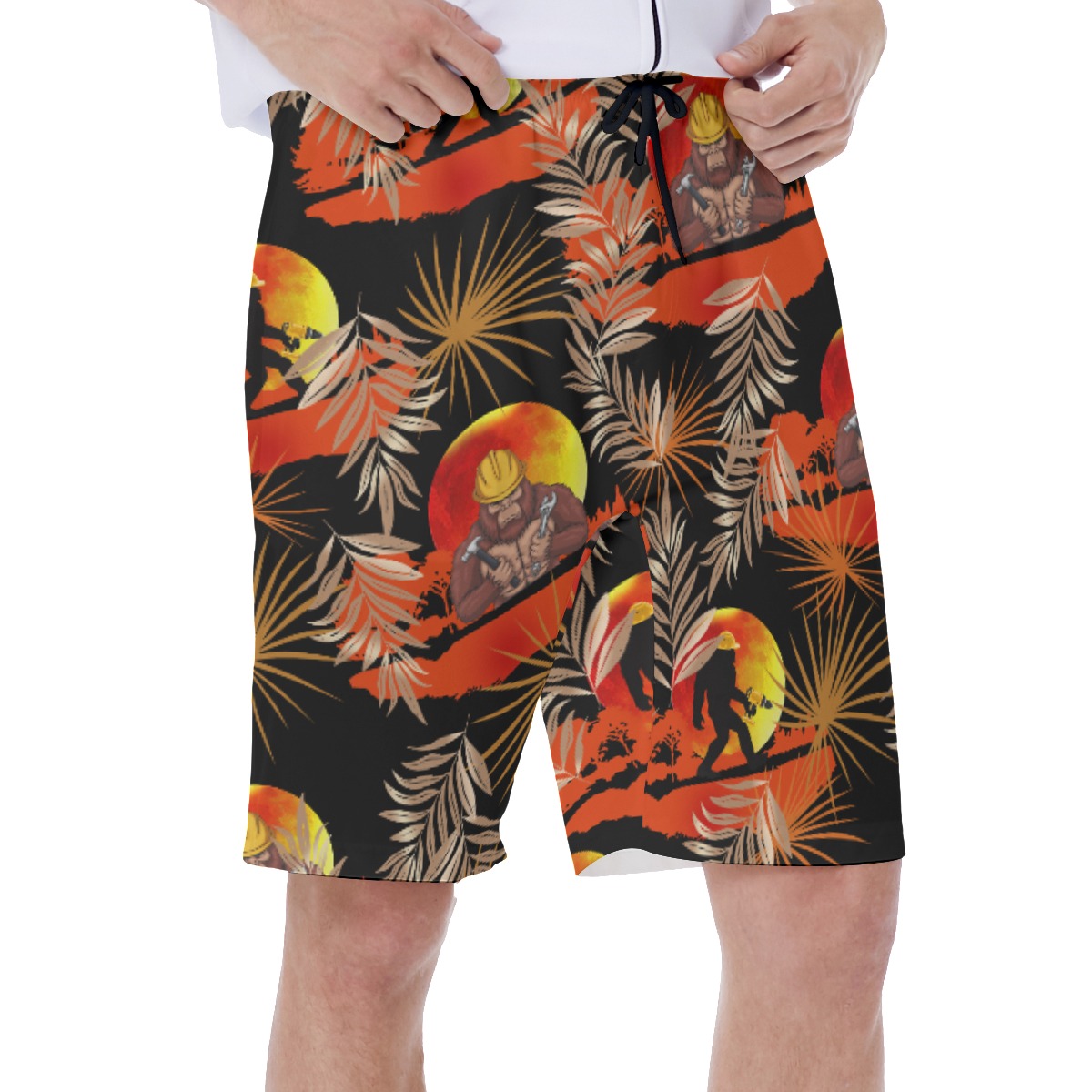 Funny Bigfoot Worker Tropical Hawaiian Swim Trunks For Men