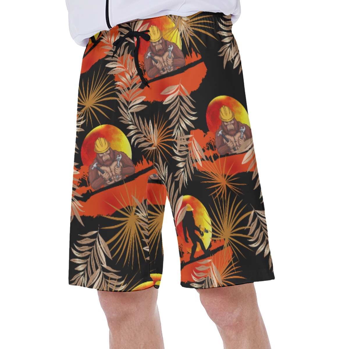Funny Bigfoot Worker Tropical Hawaiian Swim Trunks For Men