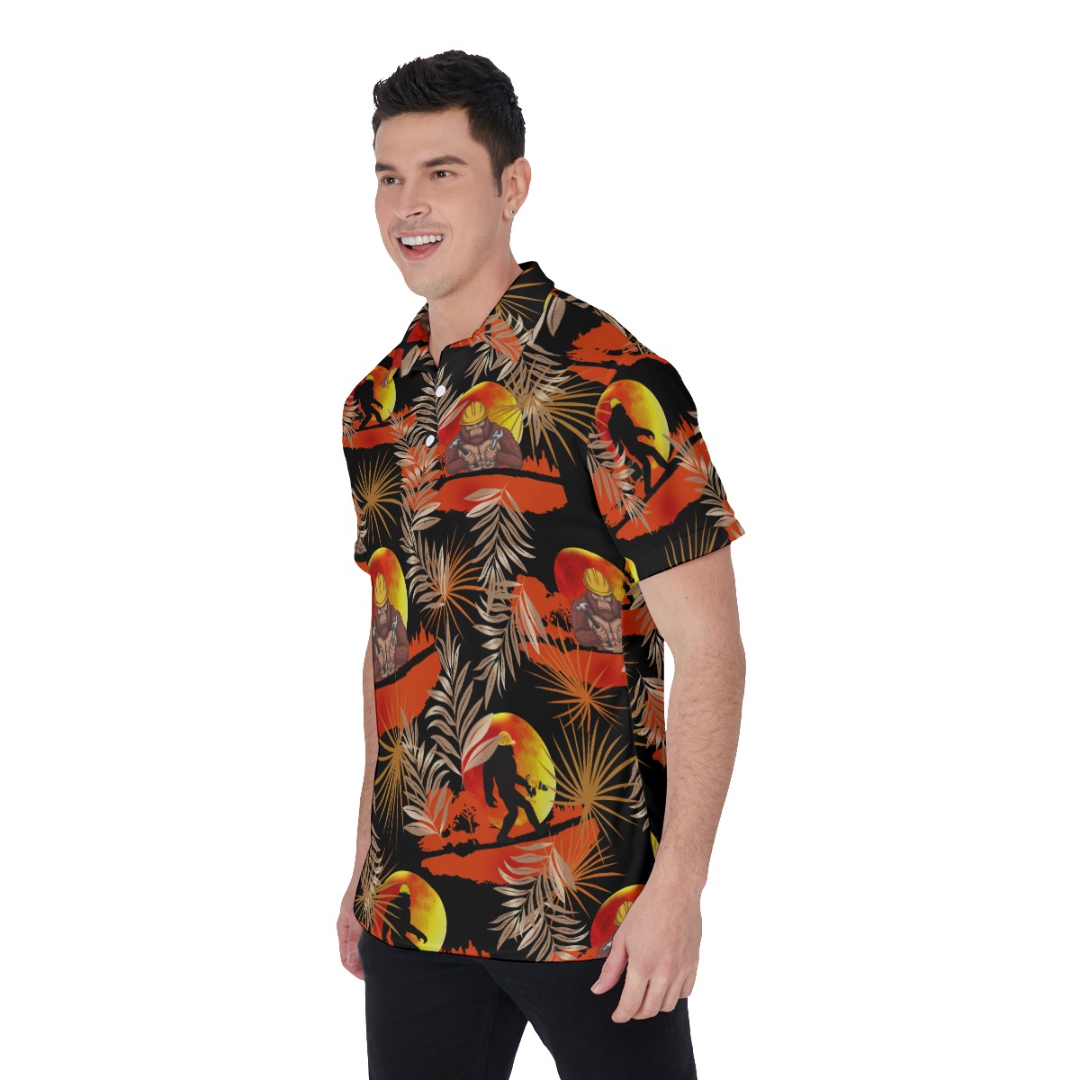 Tropical Bigfoot Construction Hawaiian Polo Shirt