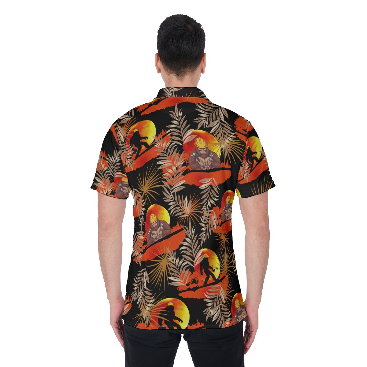 Tropical Bigfoot Construction Hawaiian Polo Shirt