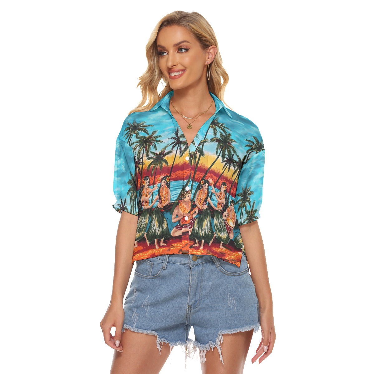 Hula Girls On Beach Vintage Aloha Crop Top Shirt For Women - variant image 1