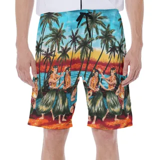 Vintage Hula Girls On Beach Hawaiian Swim Trunks For Men