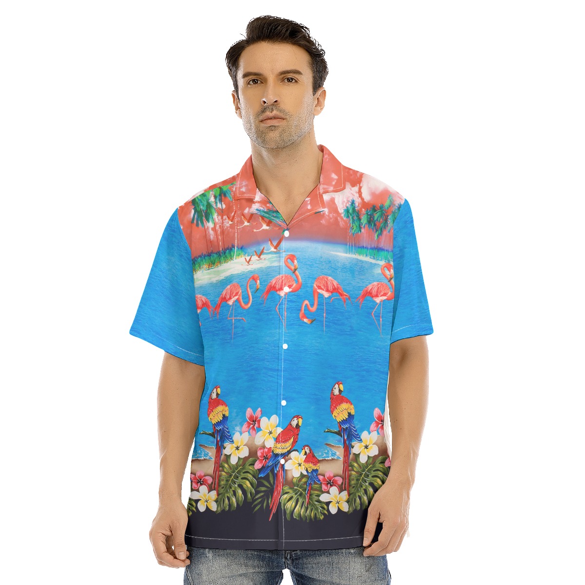 Tropical Flamingo And Parrots Hawaiian Shirt - variant image 1