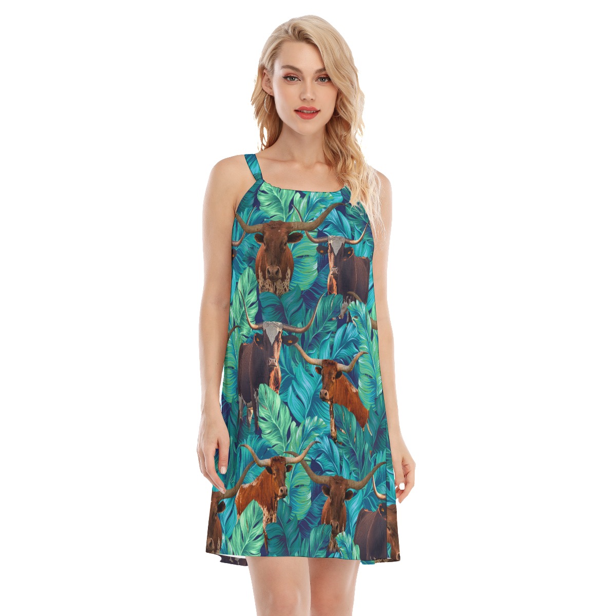 Tropical Texas Longhorn Aloha Cami Dress For Women - variant image 1