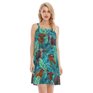 Tropical Texas Longhorn Aloha Cami Dress For Women