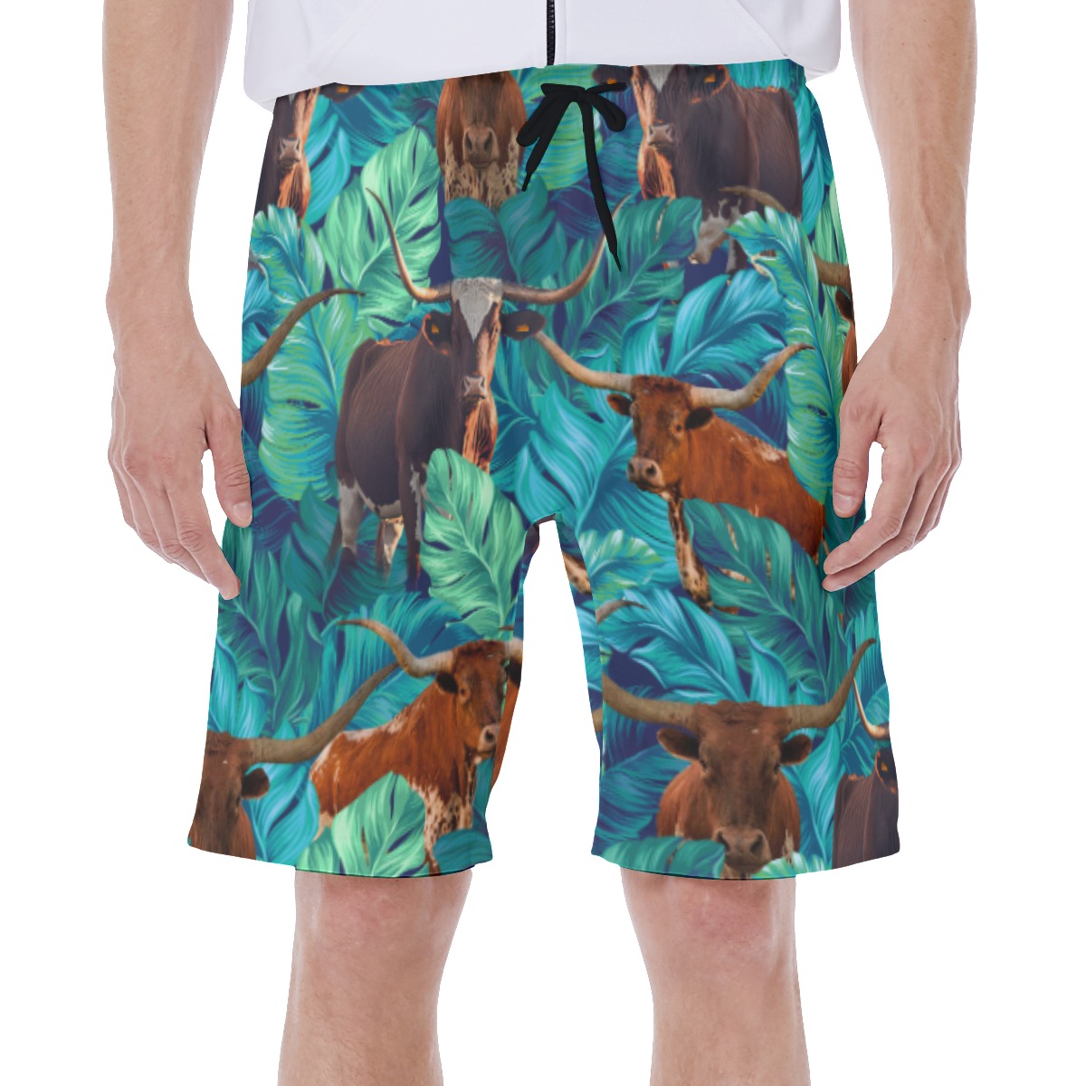 Funny Texas Longhorn Hawaiian Swim Trunks For Men - variant image 1