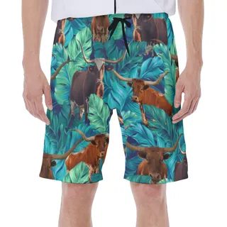 Funny Texas Longhorn Hawaiian Swim Trunks For Men