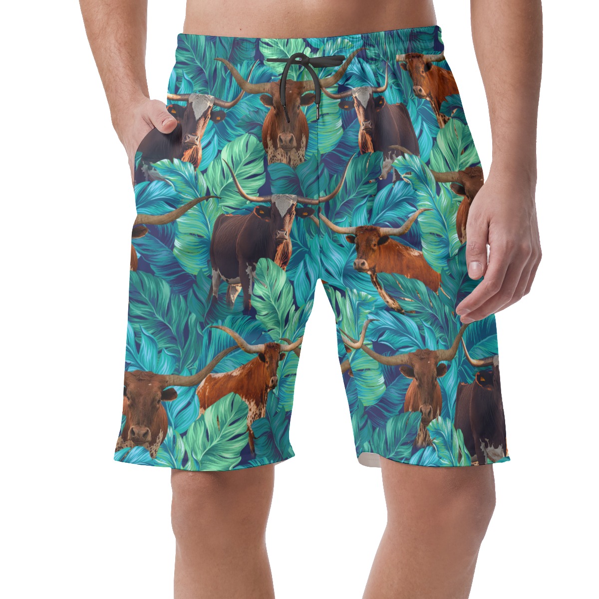 Funny Longhorn Cow Hawaiian Summer Shorts For Men - variant image 1