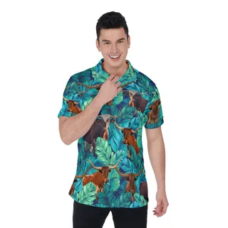 Texas Longhorn Tropical Hawaiian Polo Shirt For Men