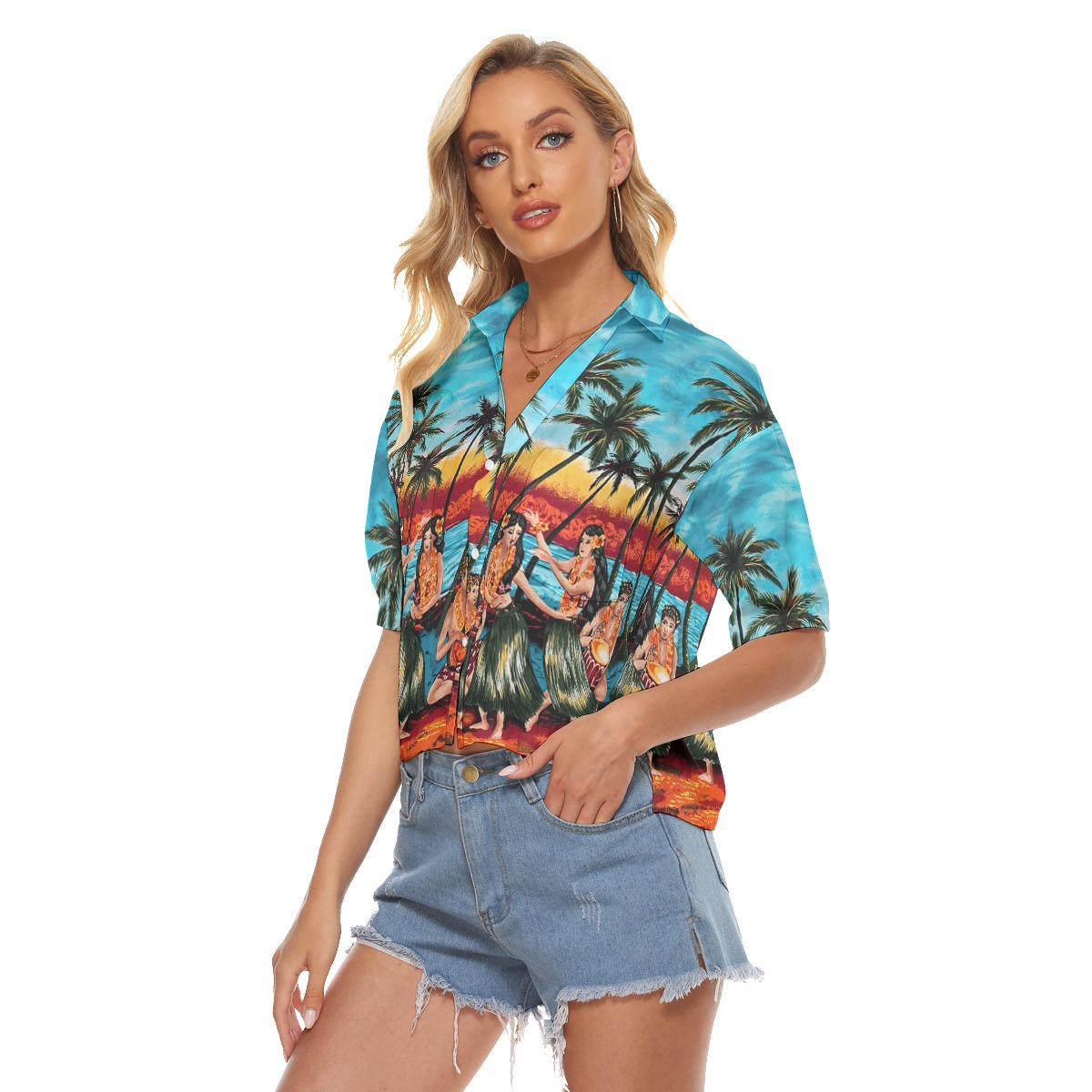 Hula Girls On Beach Vintage Aloha Crop Top Shirt For Women