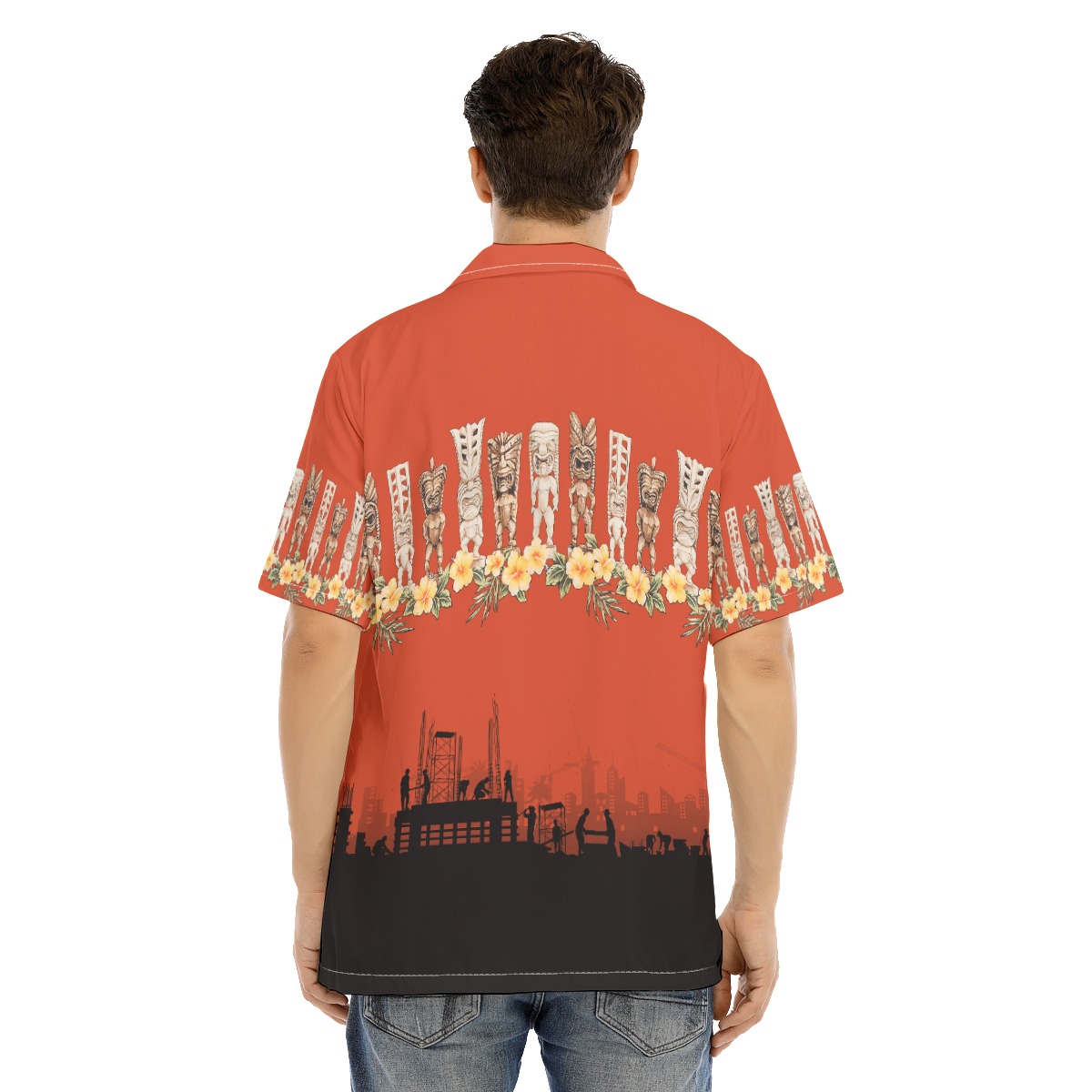 Floral Tiki Construction Hawaiian Shirt For Men