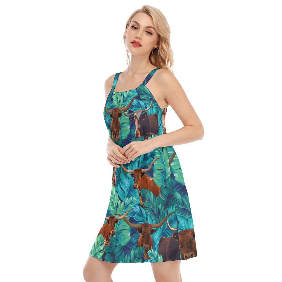 Tropical Texas Longhorn Aloha Cami Dress For Women