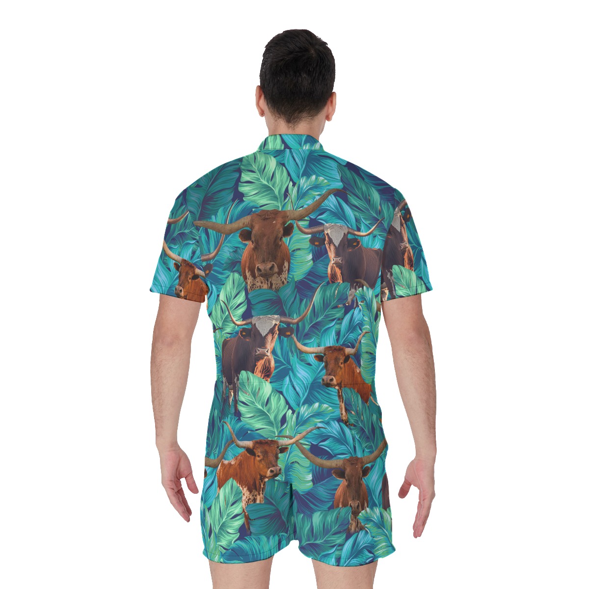 Tropical Longhorn Texas Hawaiian Romper For Men
