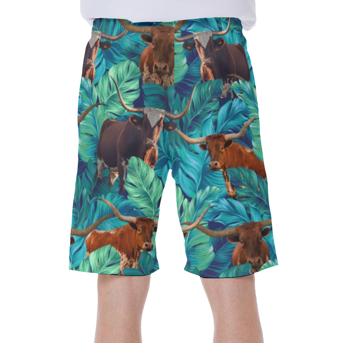 Funny Texas Longhorn Hawaiian Swim Trunks For Men
