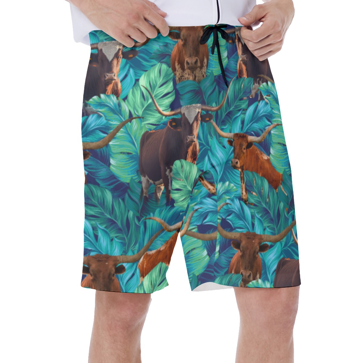 Funny Texas Longhorn Hawaiian Swim Trunks For Men