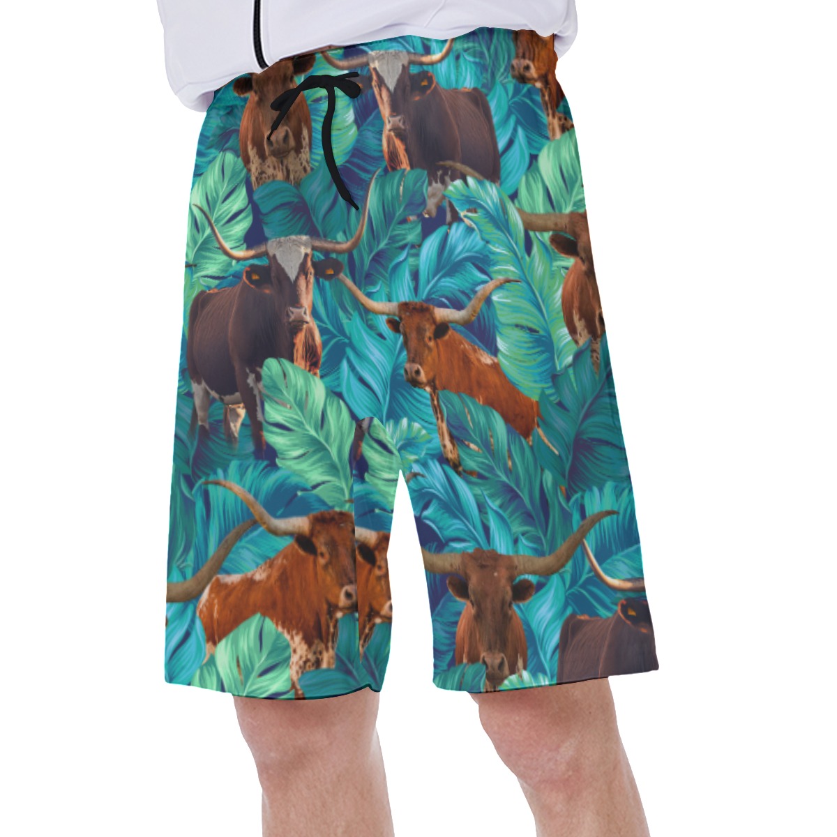 Funny Texas Longhorn Hawaiian Swim Trunks For Men