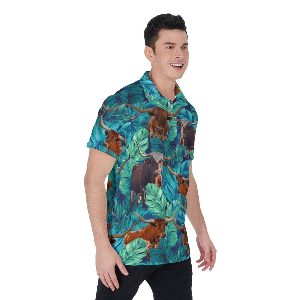 Texas Longhorn Tropical Hawaiian Polo Shirt For Men