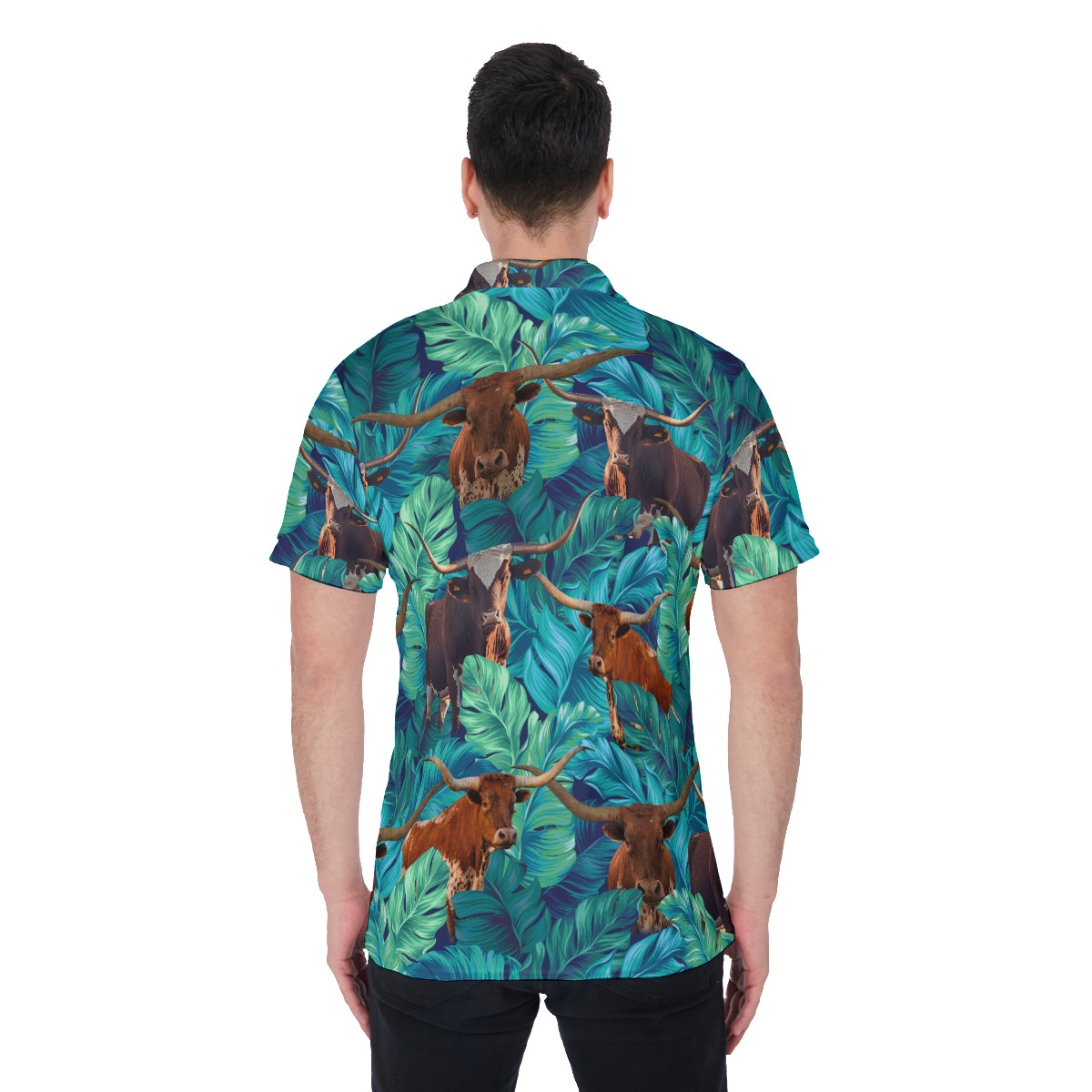 Texas Longhorn Tropical Hawaiian Polo Shirt For Men