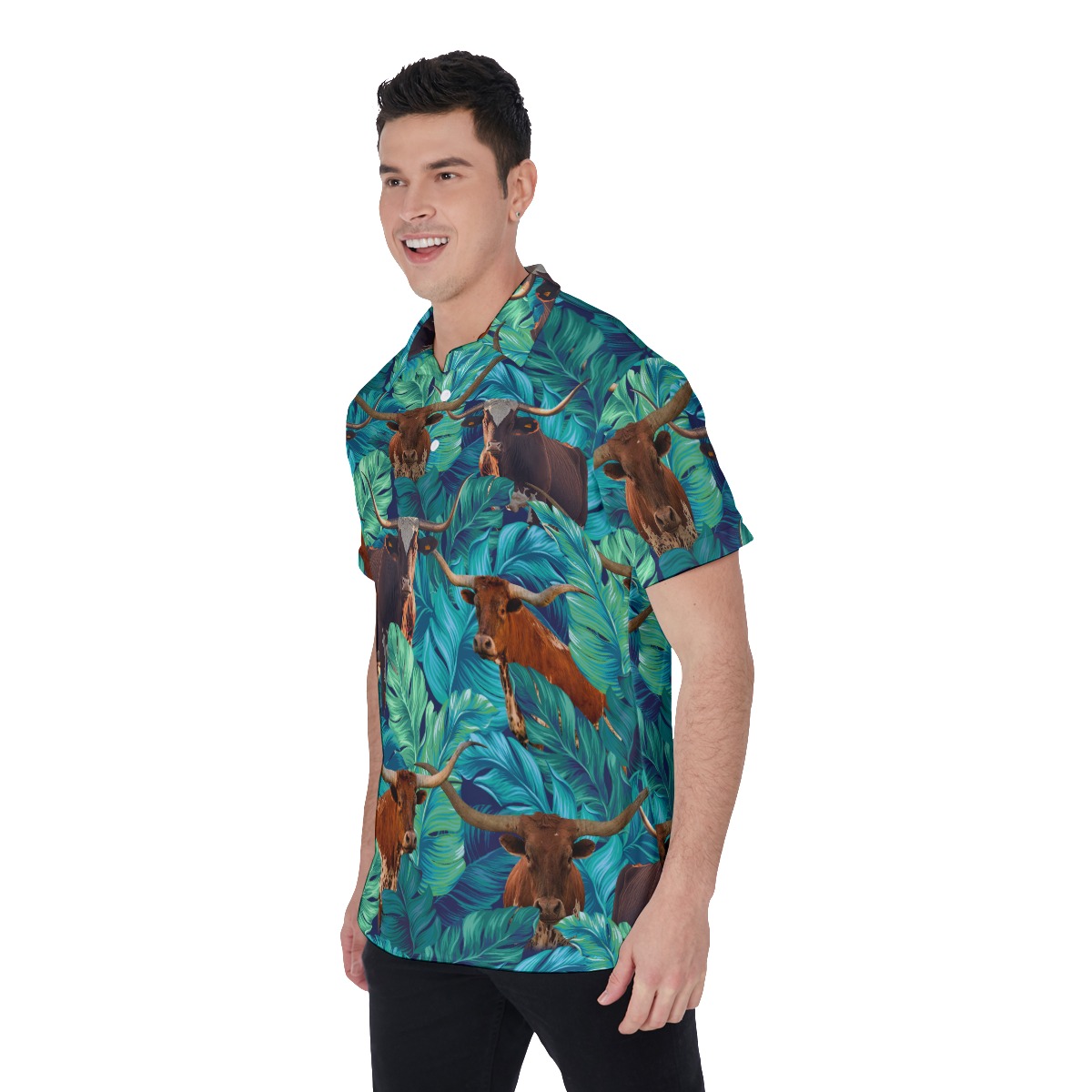 Texas Longhorn Tropical Hawaiian Polo Shirt For Men