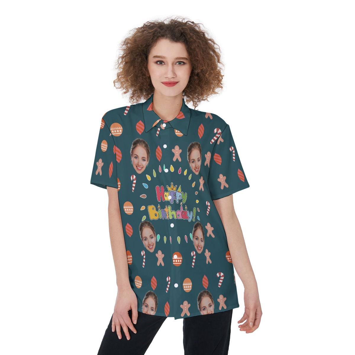 Funny Customized Birthday Women's Hawaiian Shirt With Face - variant image 1