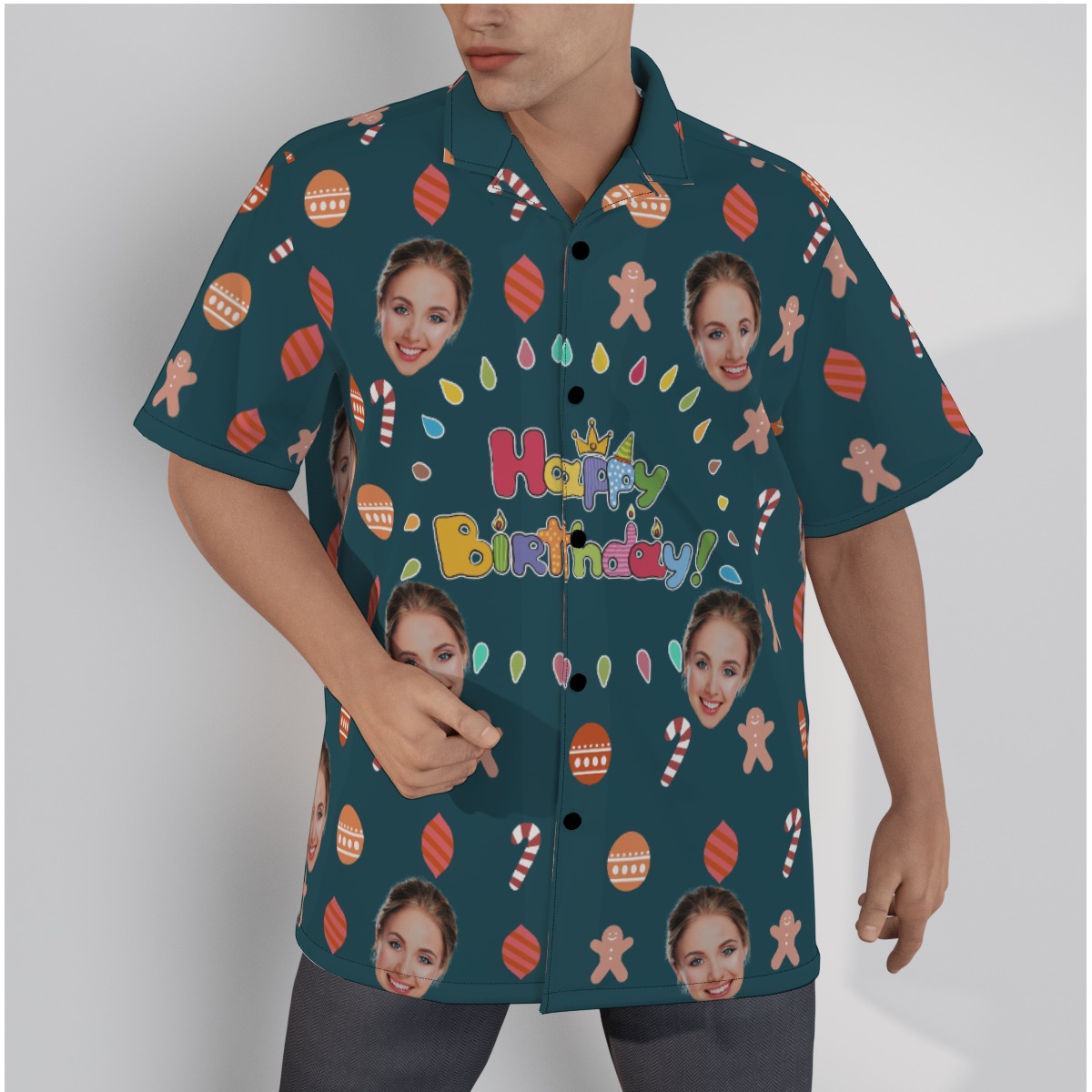Happy Birthday Custom Face Men's Hawaiian Shirt - variant image 1