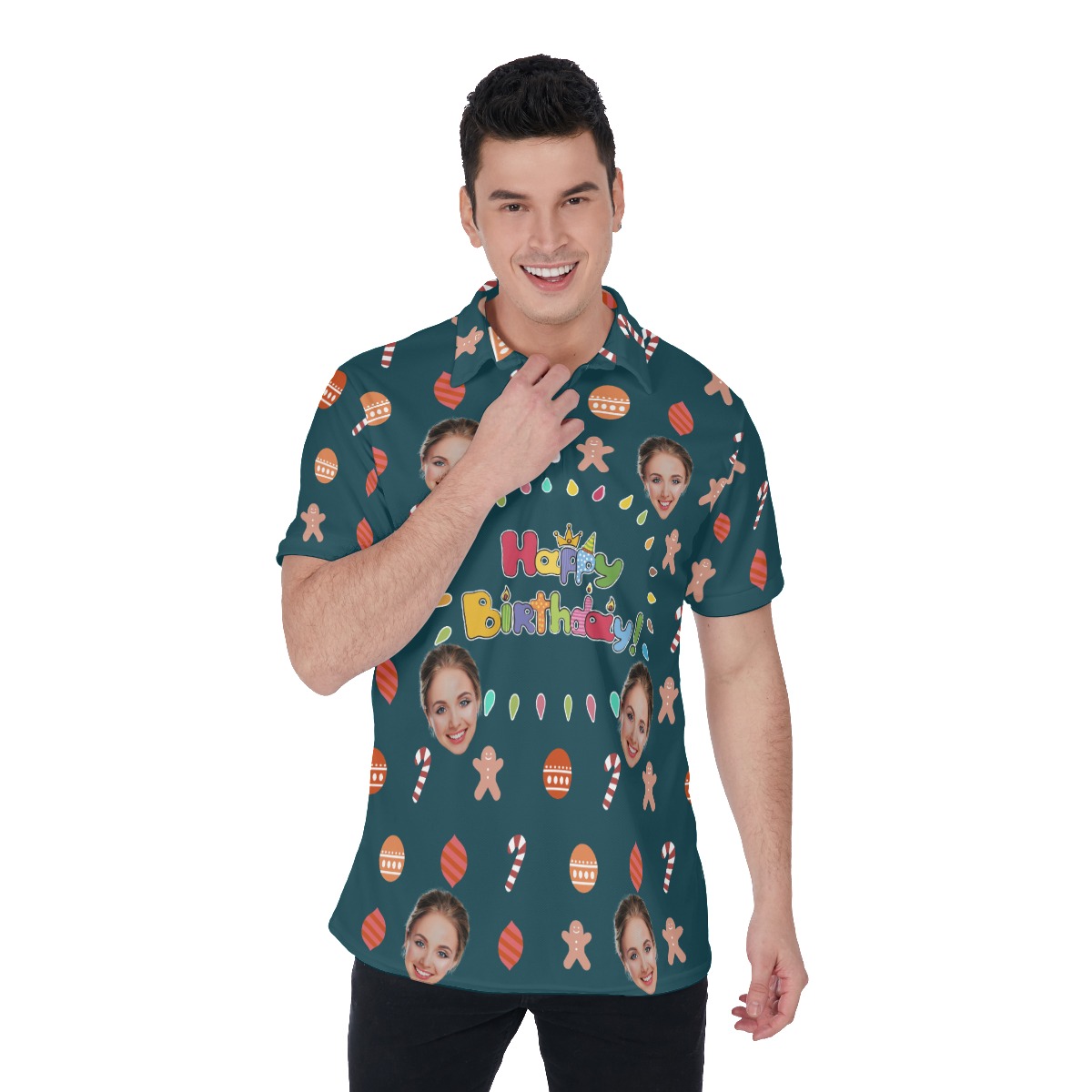 Funny Custom Face Birthday Hawaiian Polo Shirt For Men - variant image 1