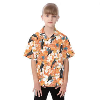 Cute Toucan Floral Aloha Shirt For Kids