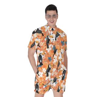 Floral Toucan Orange Men's Hawaiian Romper