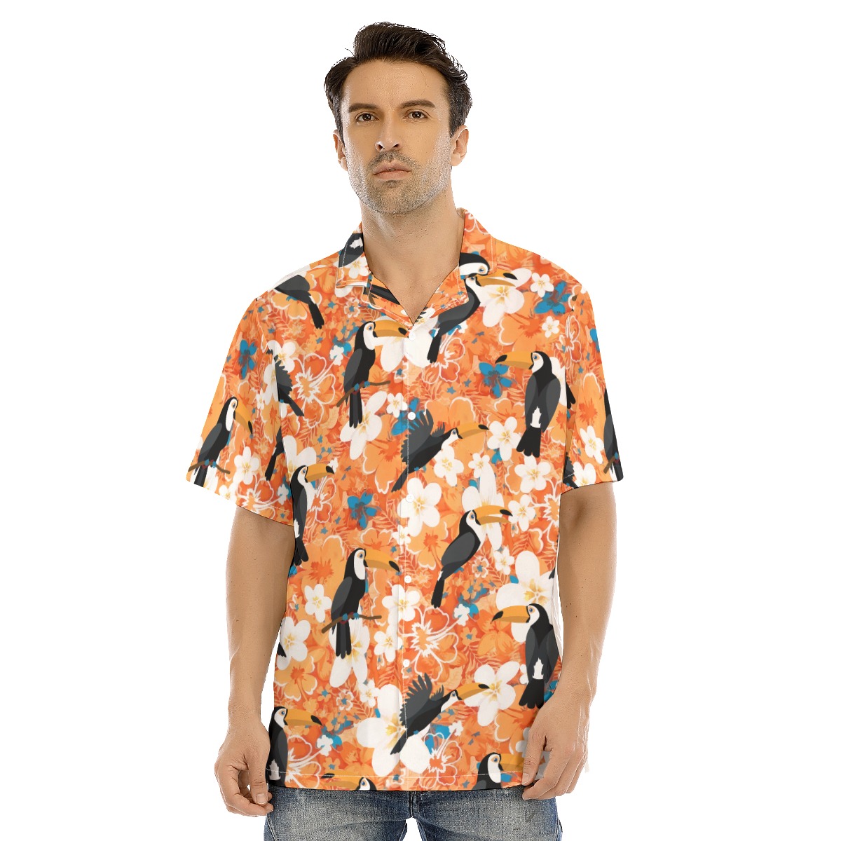 Floral Toucan Orange Men's Hawaiian Shirt - variant image 1