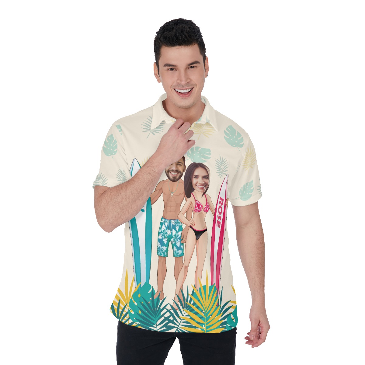 Funny Custom Face And Name Beach Polo Shirt For Couples - variant image 1