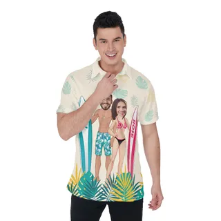 Funny Custom Face And Name Beach Polo Shirt For Couples