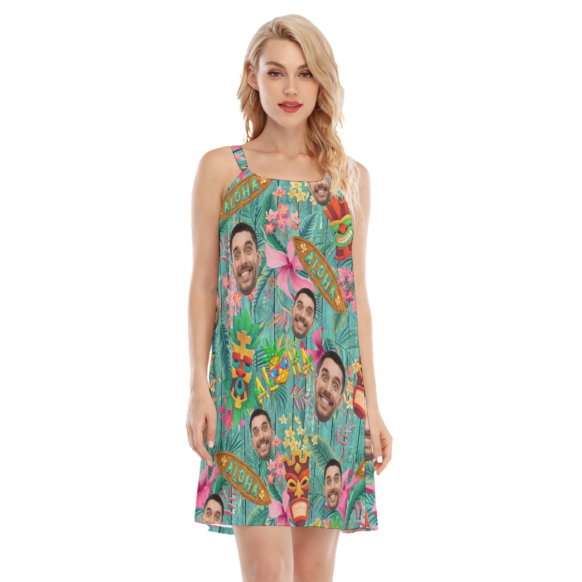 Funny Vintage Tiki Custom Face Aloha Cami Dress For Summer - variant image 1