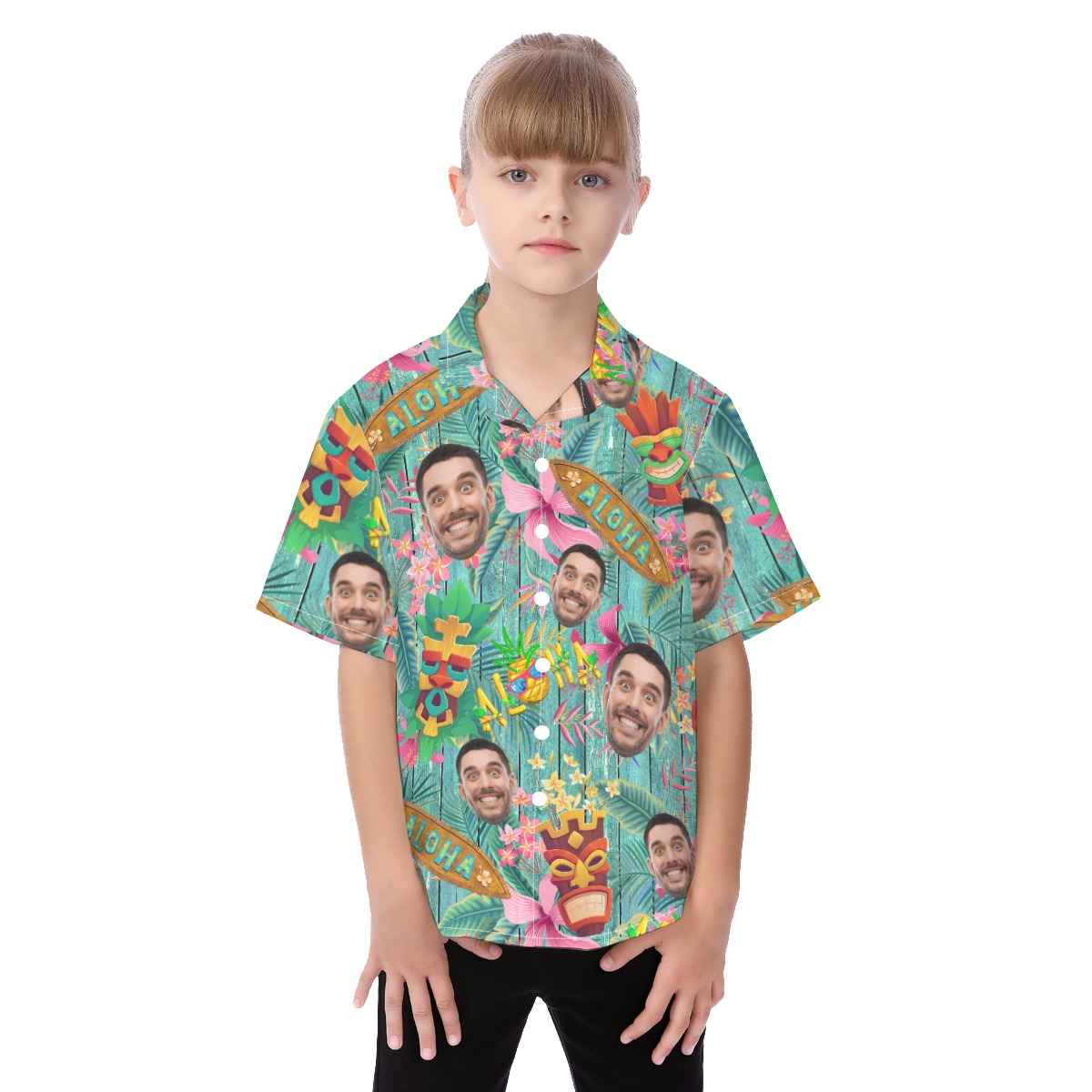 Cute Custom Face Vintage Tiki Hawaiian Shirt For Kids - variant image 1