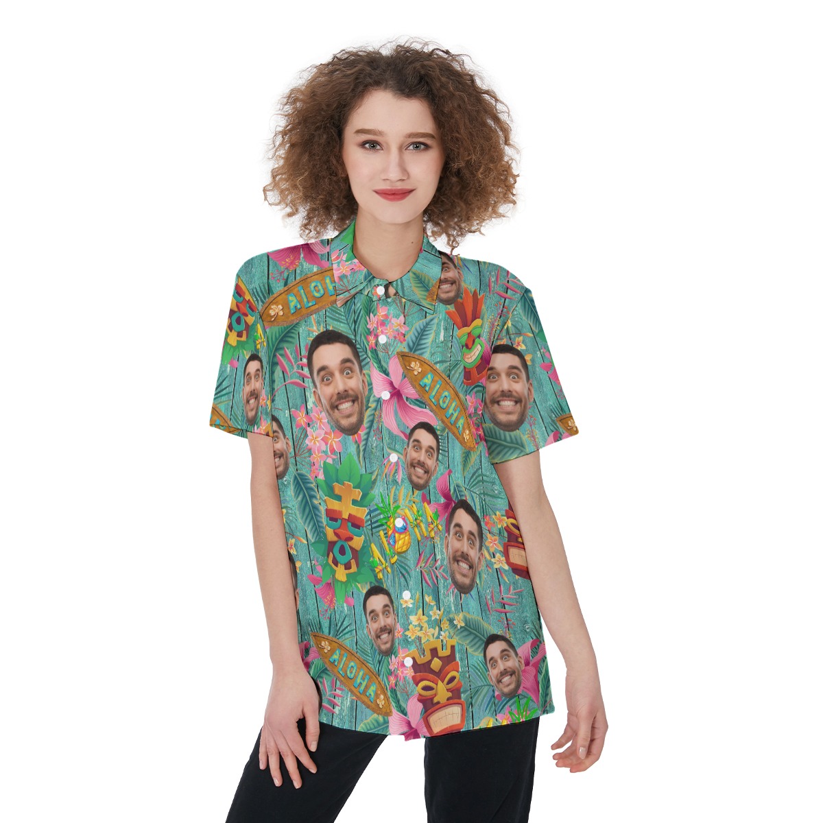 Vintage Tiki Custom Face Aloha Shirt For Women - variant image 1