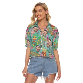 Funny Tiki Vintage Custom Face Aloha Crop Top Shirt For Women