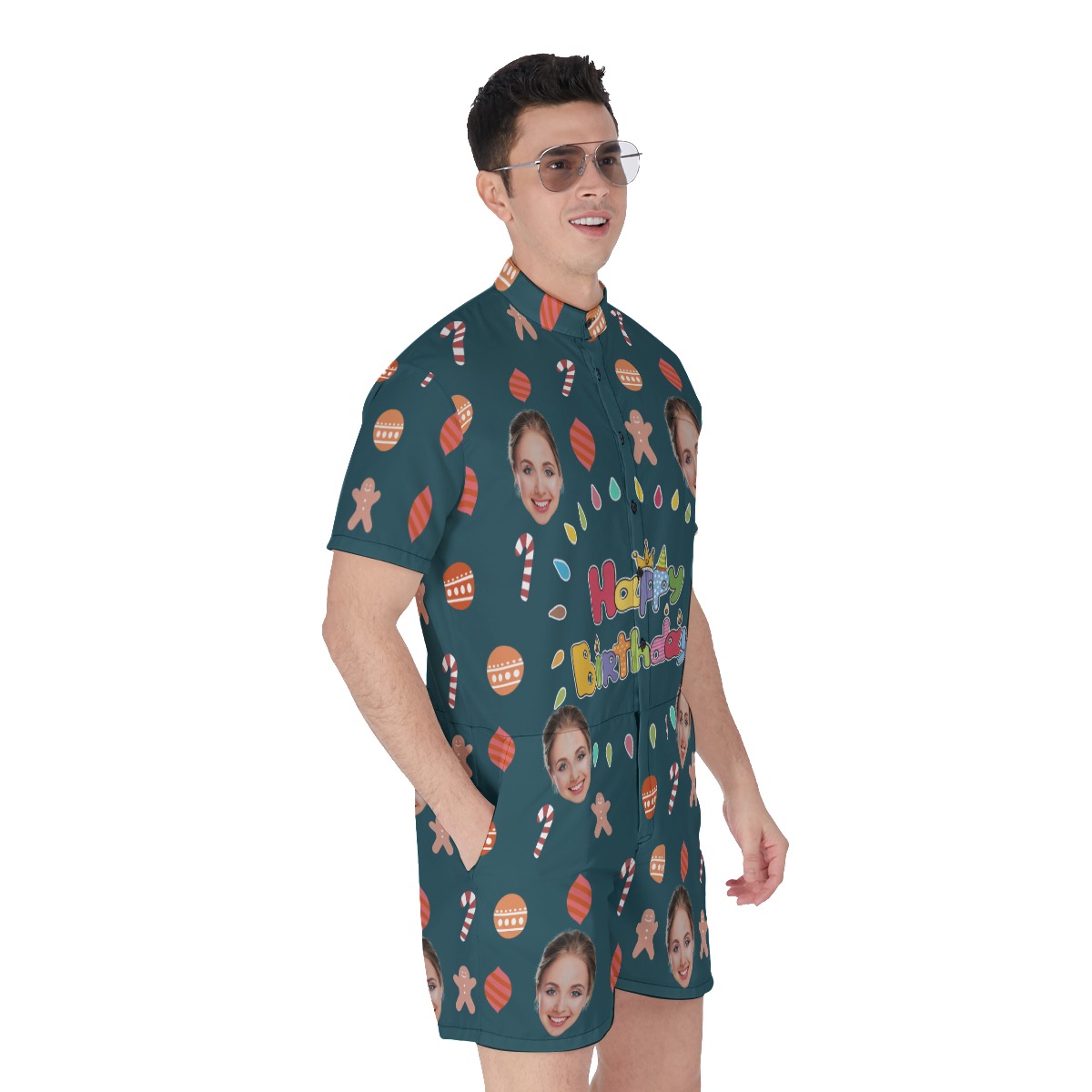 Funny Happy Birthday Custom Face Men's Hawaiian Romper