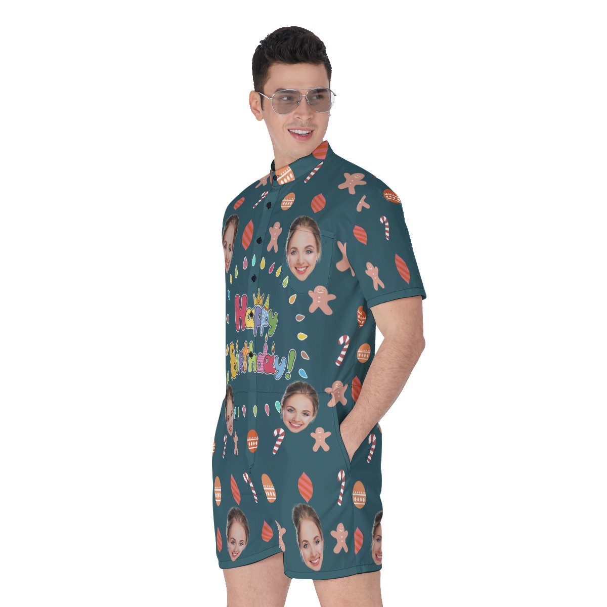 Funny Happy Birthday Custom Face Men's Hawaiian Romper