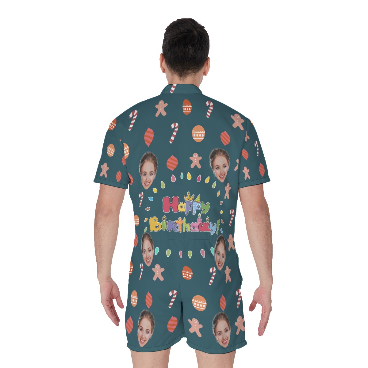 Funny Happy Birthday Custom Face Men's Hawaiian Romper