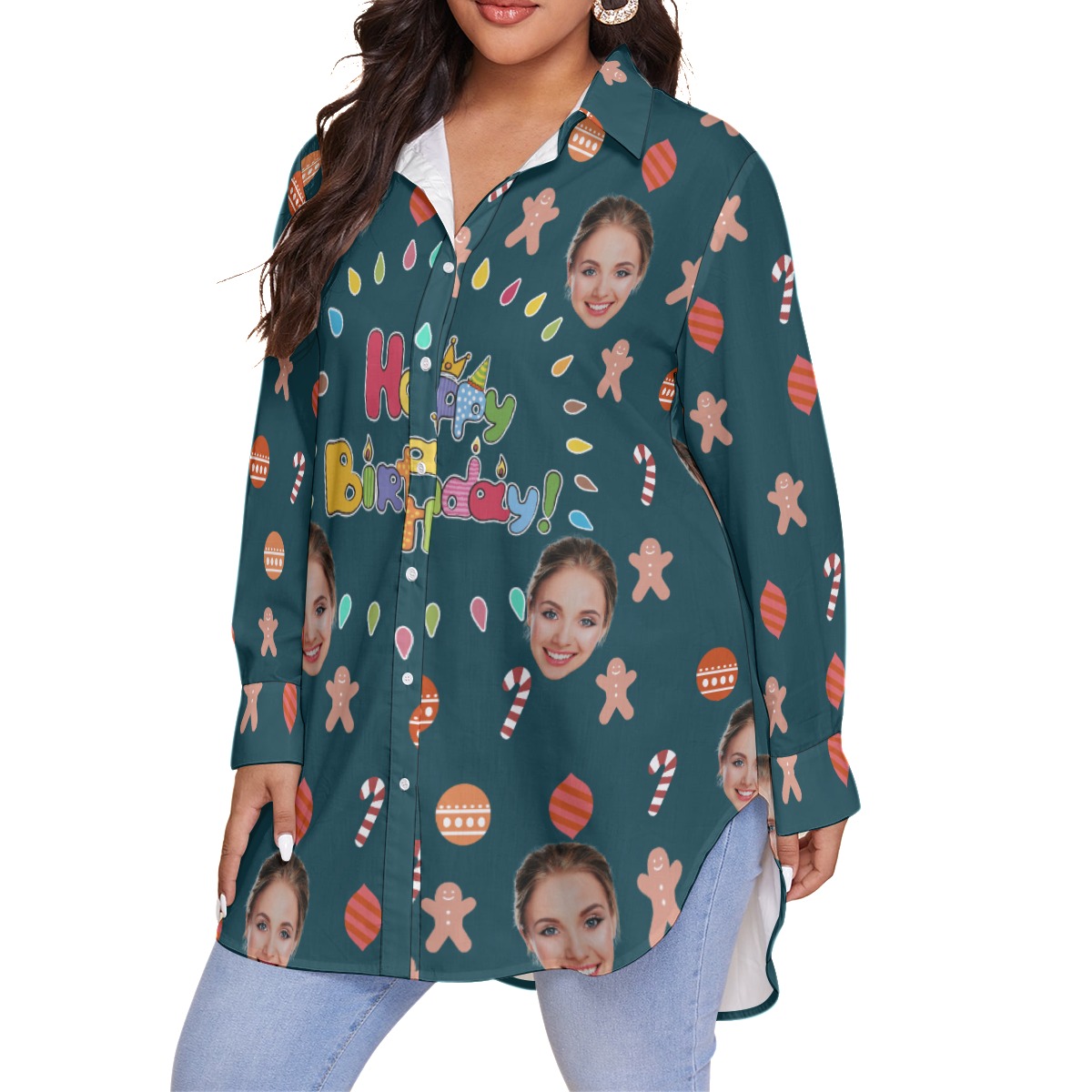 Funny Custom Face Birthday Women's Hawaiian Plus Size Shirt