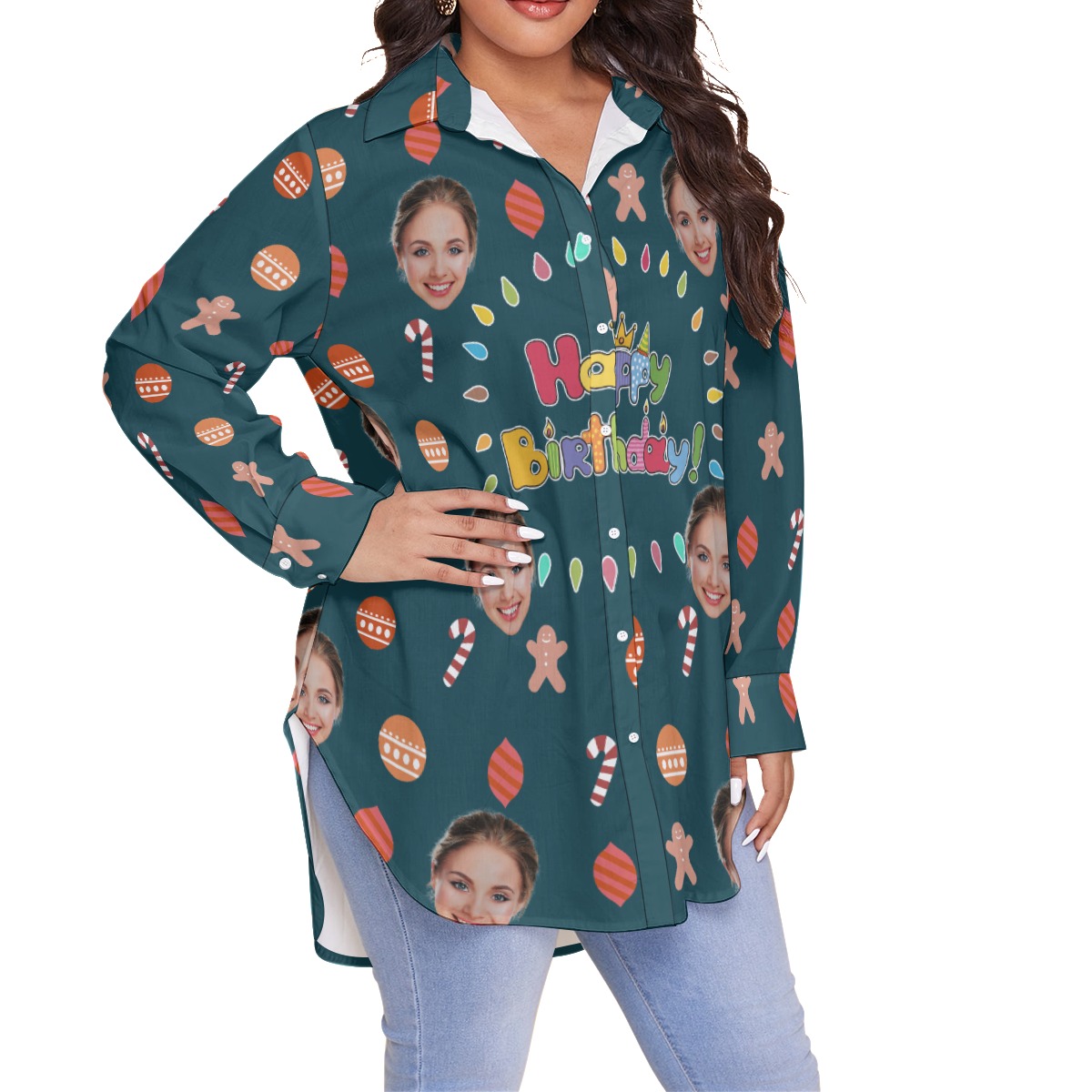 Funny Custom Face Birthday Women's Hawaiian Plus Size Shirt