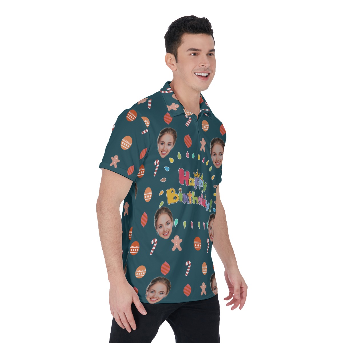 Funny Custom Face Birthday Hawaiian Polo Shirt For Men