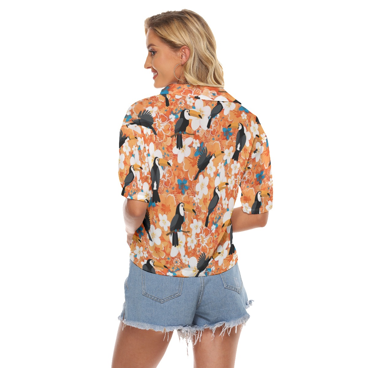 Floral Toucan Orange Aloha Crop Top Shirt